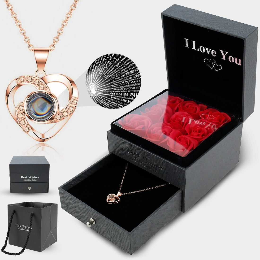 Love You Necklace Rose Box