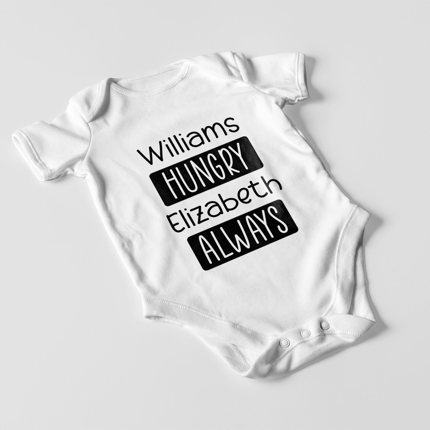 Personalized Baby Bodysuit Onesie For Newborn Always Hungry With Name