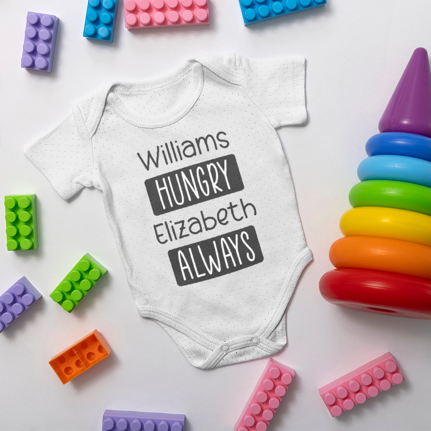 Personalized Baby Bodysuit Onesie For Newborn Always Hungry With Name