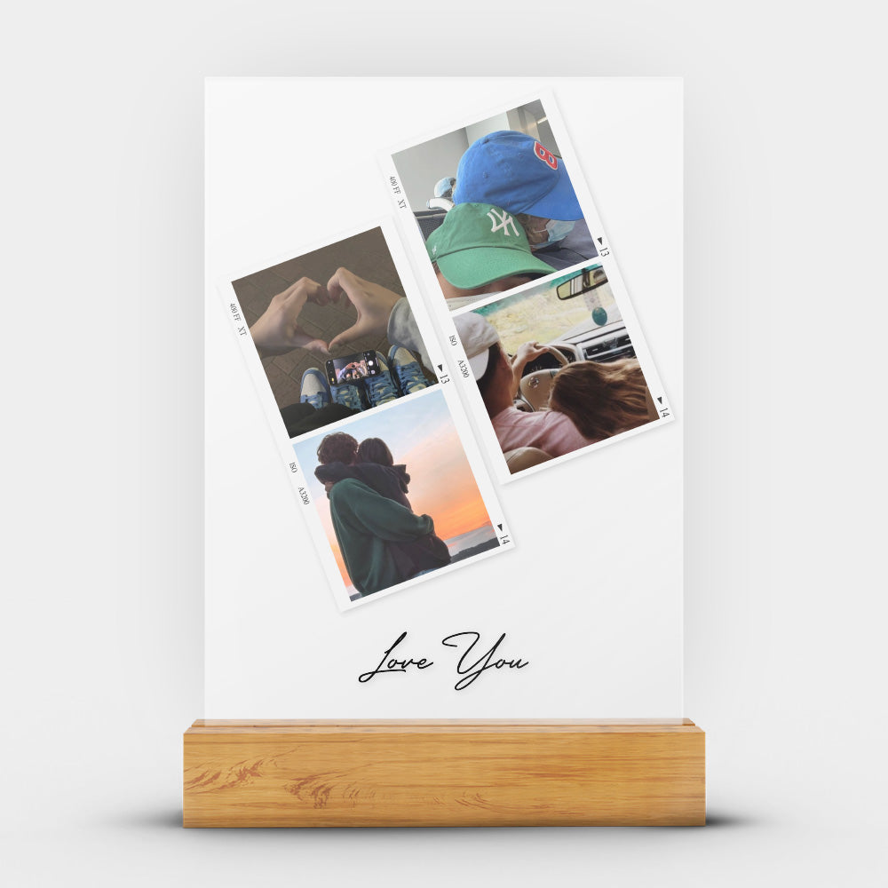 Personalized Transparent Plaque with Polaroid Photos and Message