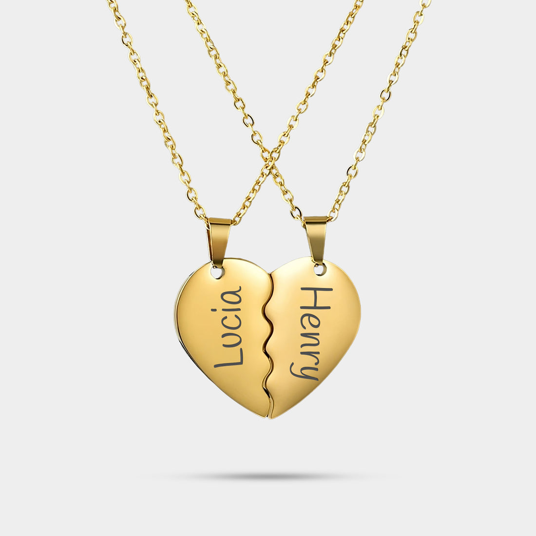 Personalized Half Hearts Couple Necklace