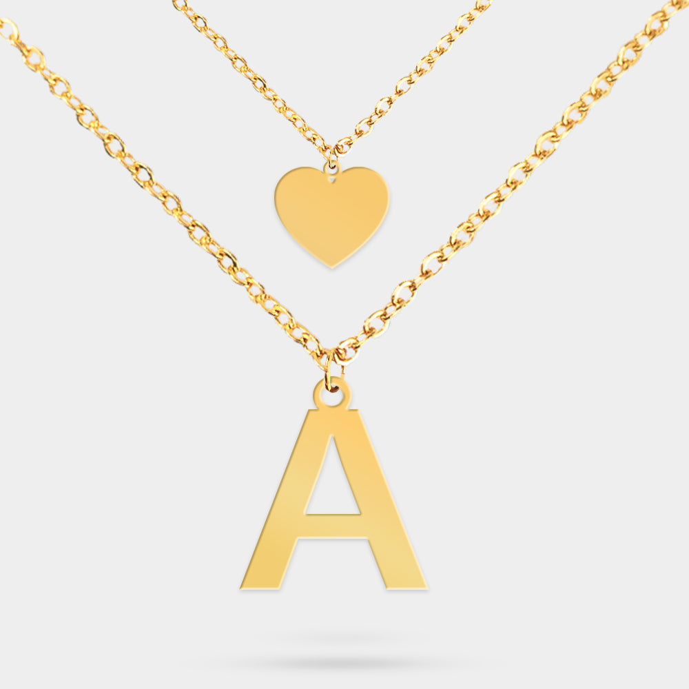 Personalized Necklace with Letter and Heart