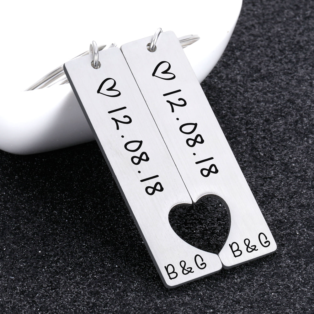 Personalized Half Hearts Couple Keychain