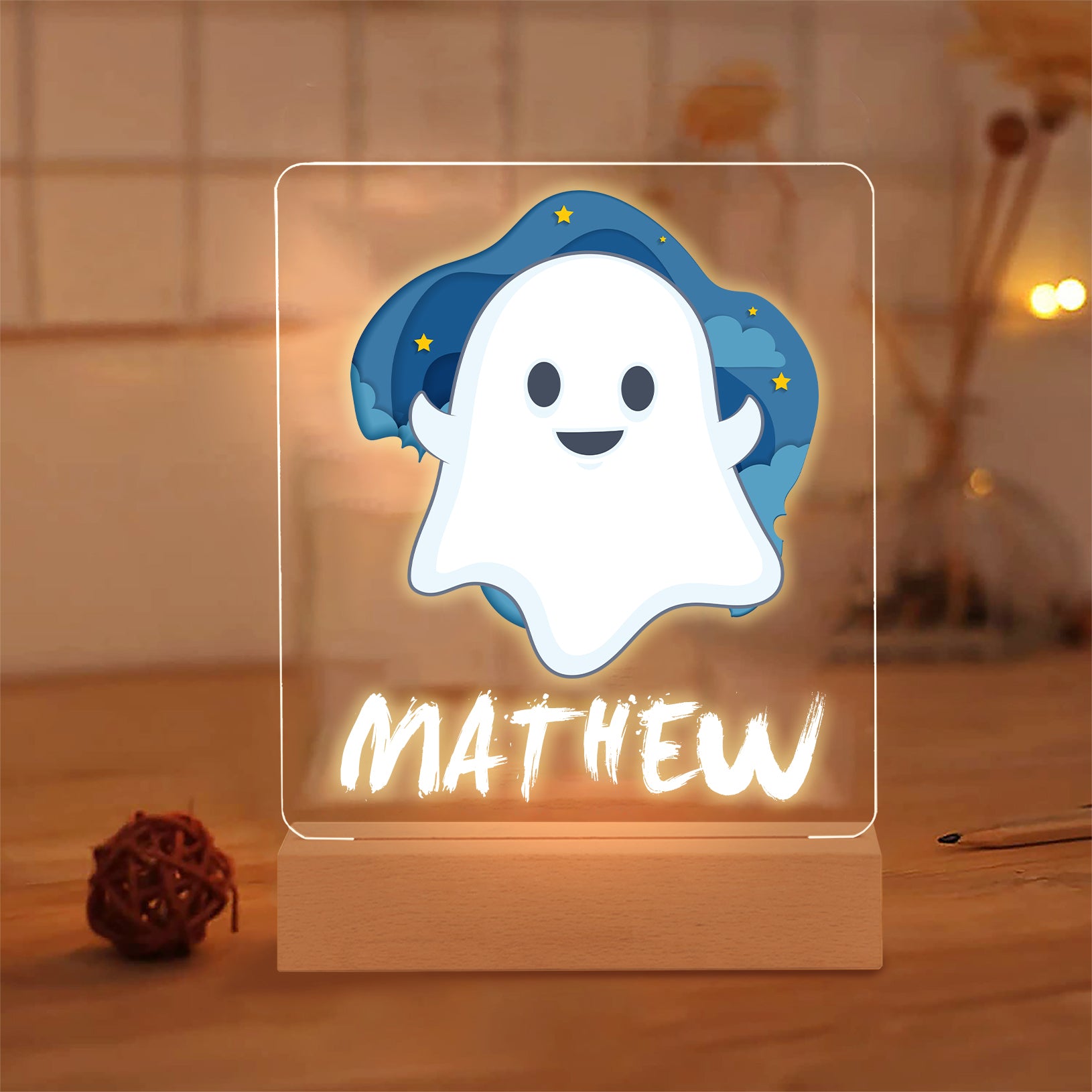 Personalized LED Ghost Lamp Kids Night Light With Name