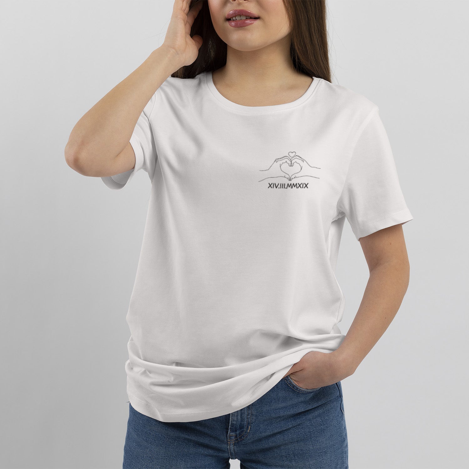 Personalized T-shirt Line Art Fingers With Roman Numberals