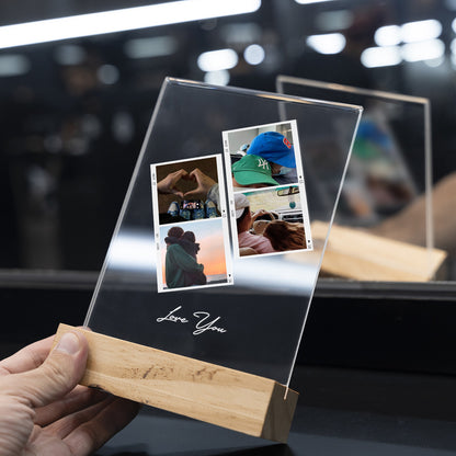 Personalized Transparent Plaque with Polaroid Photos and Message