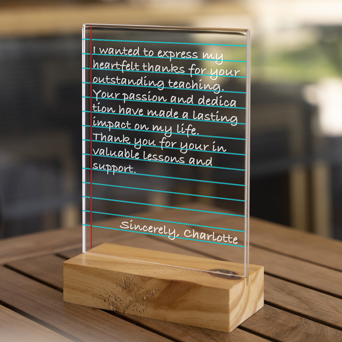 Personalized Transparent Plaque with Note Design