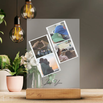 Personalized Transparent Plaque with Polaroid Photos and Message