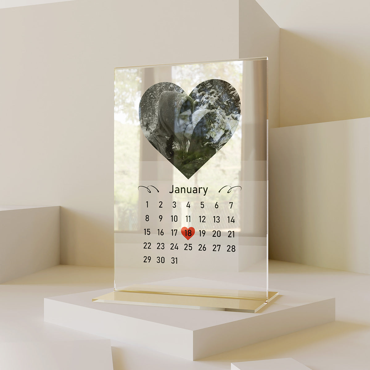 Personalized Transparent Plaque with Calendar and Photo