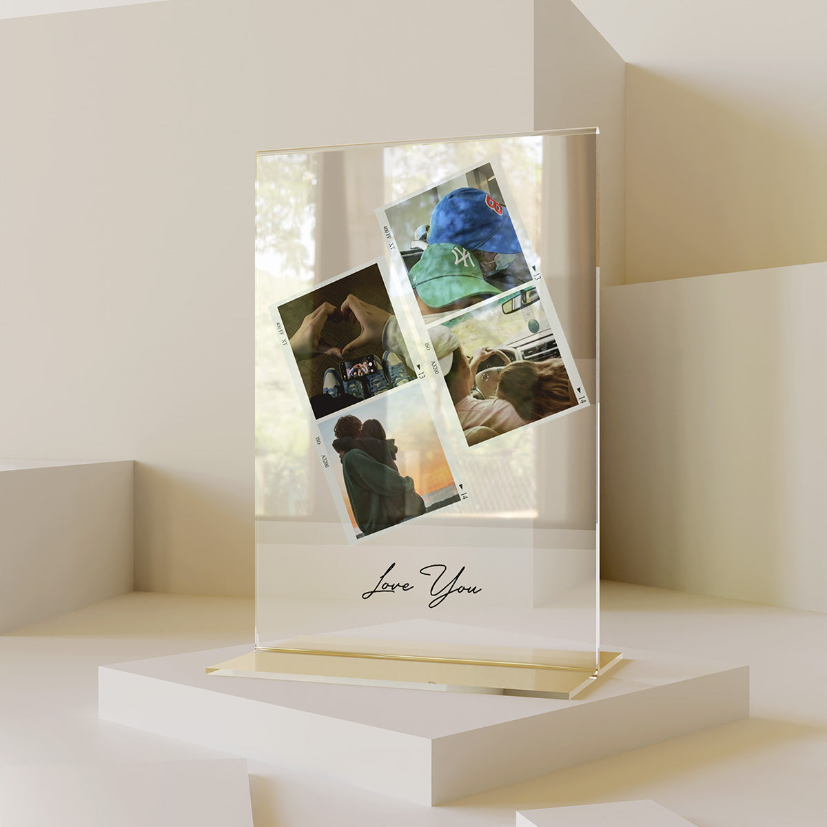 Personalized Transparent Plaque with Polaroid Photos and Message