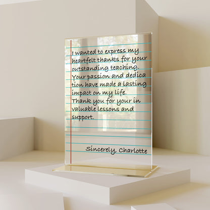 Personalized Transparent Plaque with Note Design