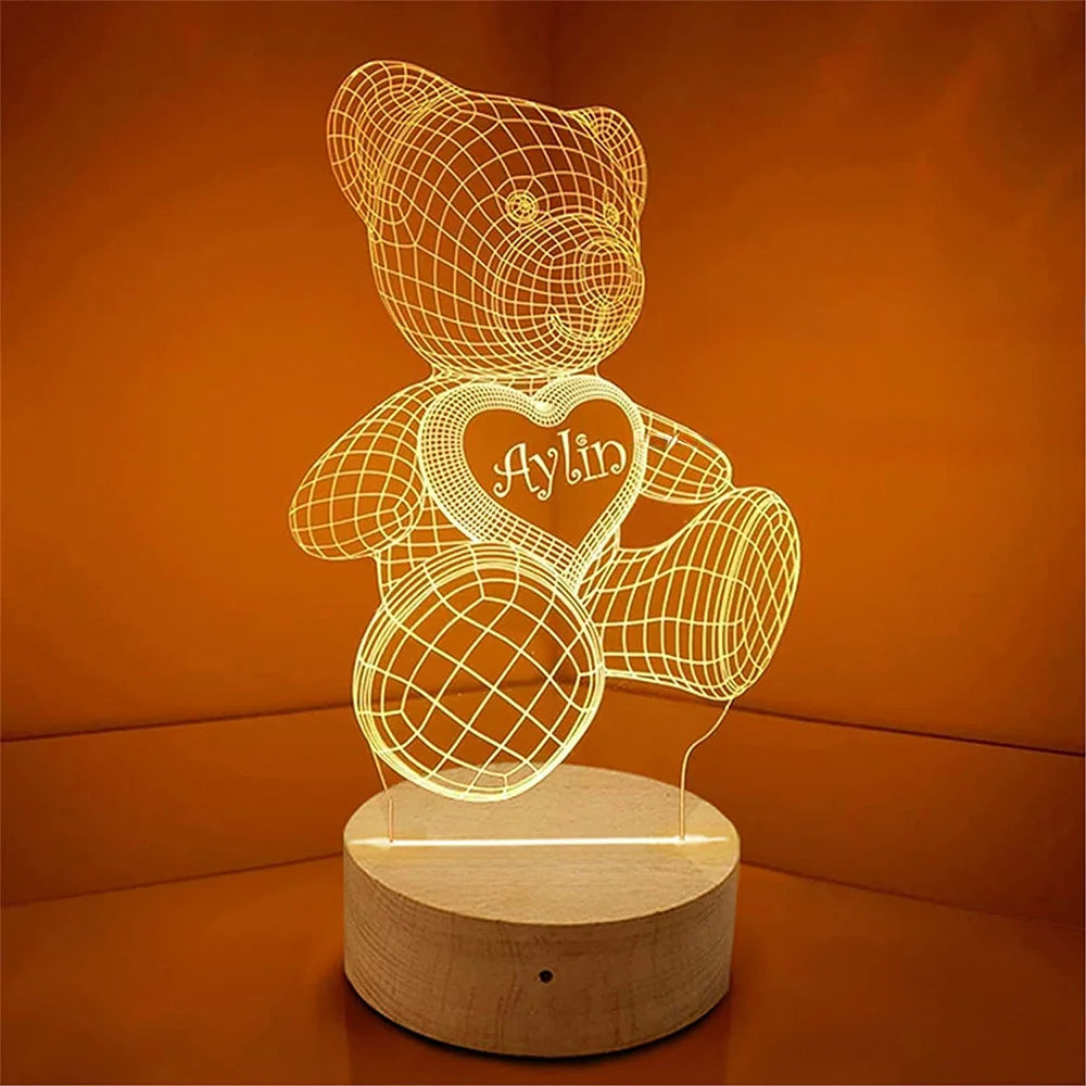 Personalized LED Teddy Bear Lamp Kids Night Light With Name