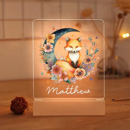 Personalized LED Illustrated Fox Lamp Kids Night Light With Name