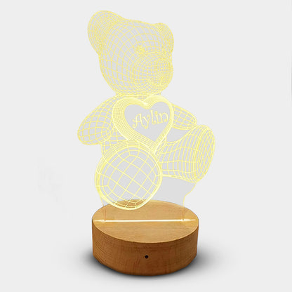 Personalized LED Teddy Bear Lamp Kids Night Light With Name