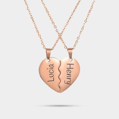 Personalized Half Hearts Couple Necklace