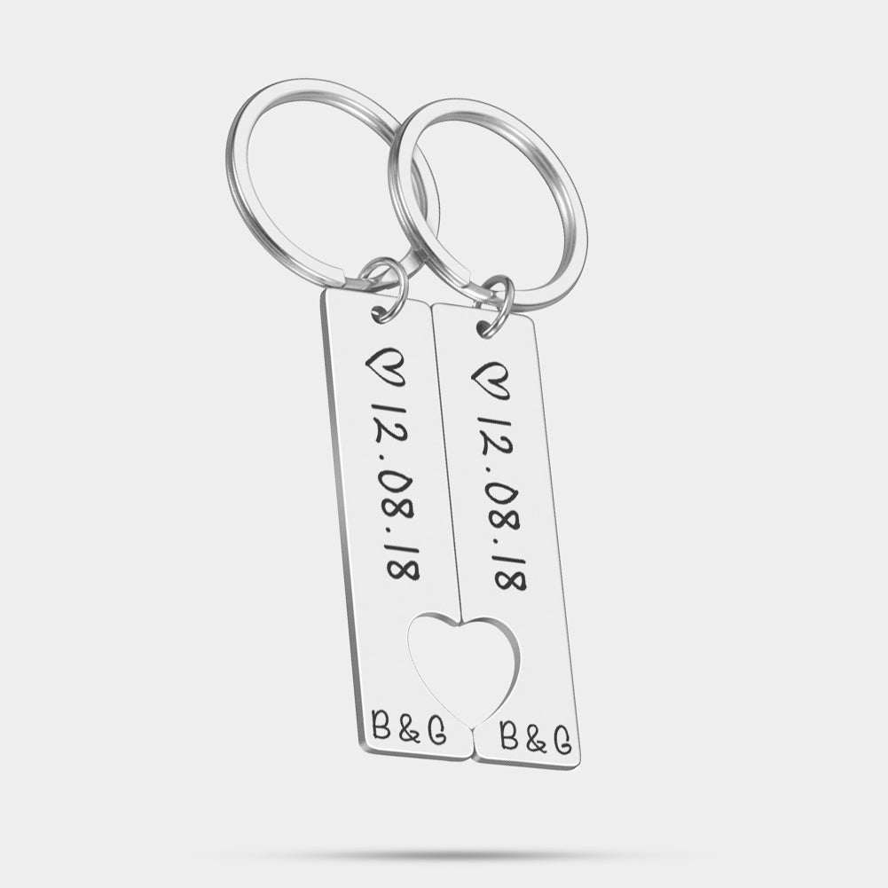 Personalized Half Hearts Couple Keychain