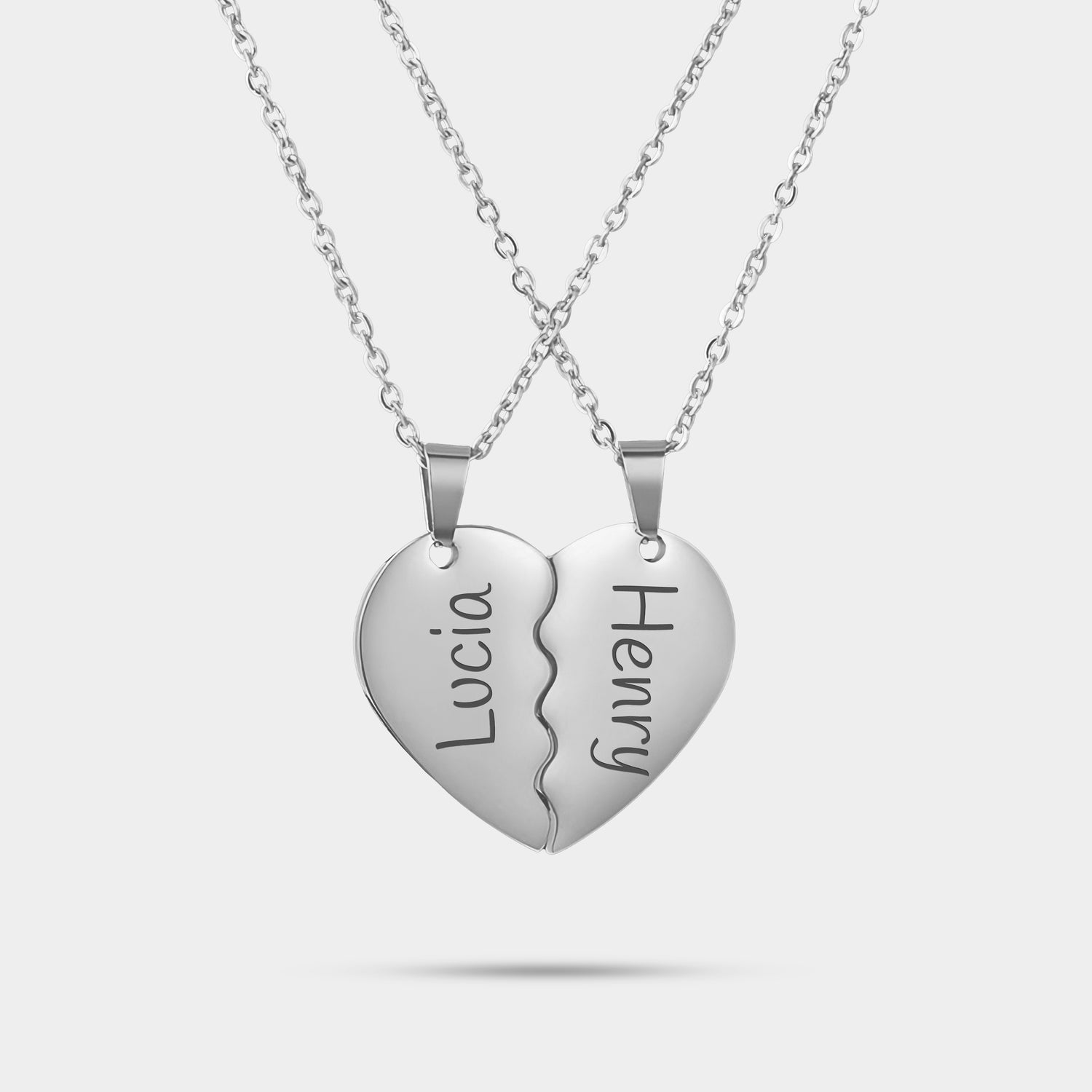 Personalized Half Hearts Couple Necklace