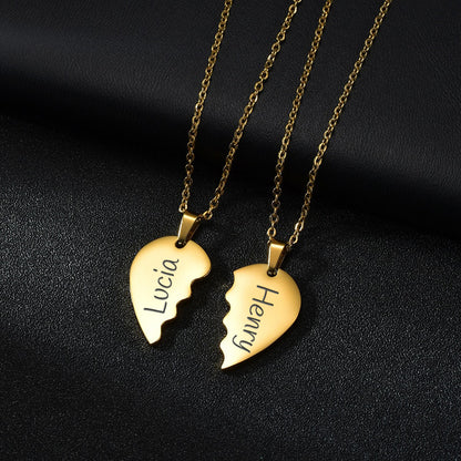 Personalized Half Hearts Couple Necklace