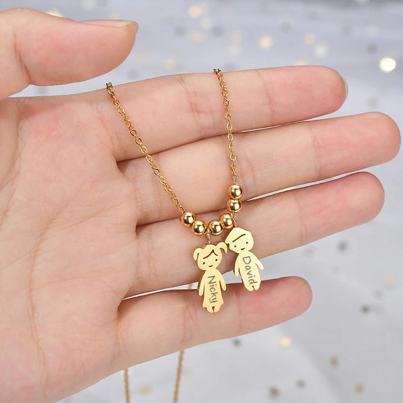 Personalized Necklace with Boy and Girl Figures