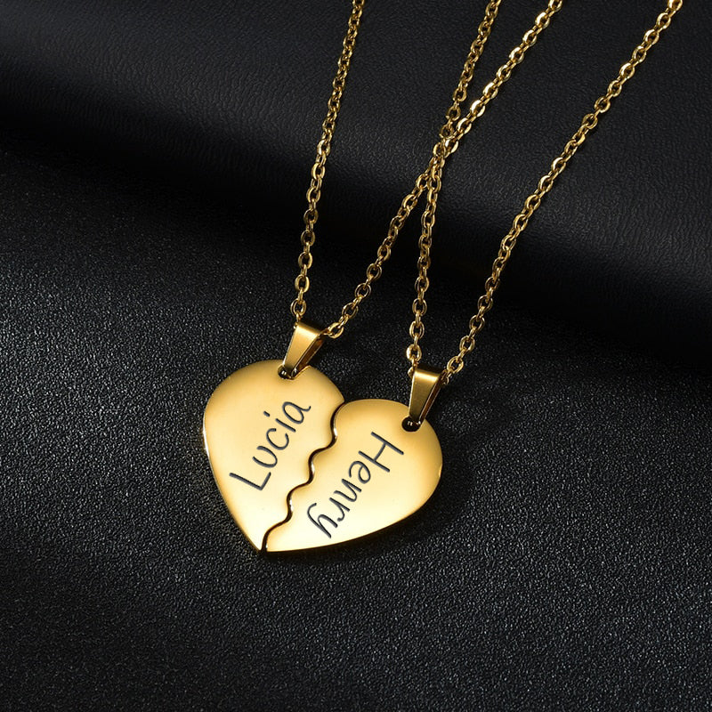 Personalized Half Hearts Couple Necklace