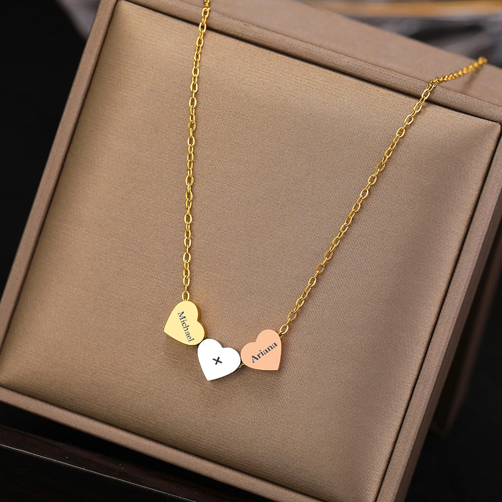 Personalized Three Hearts Necklace with Names