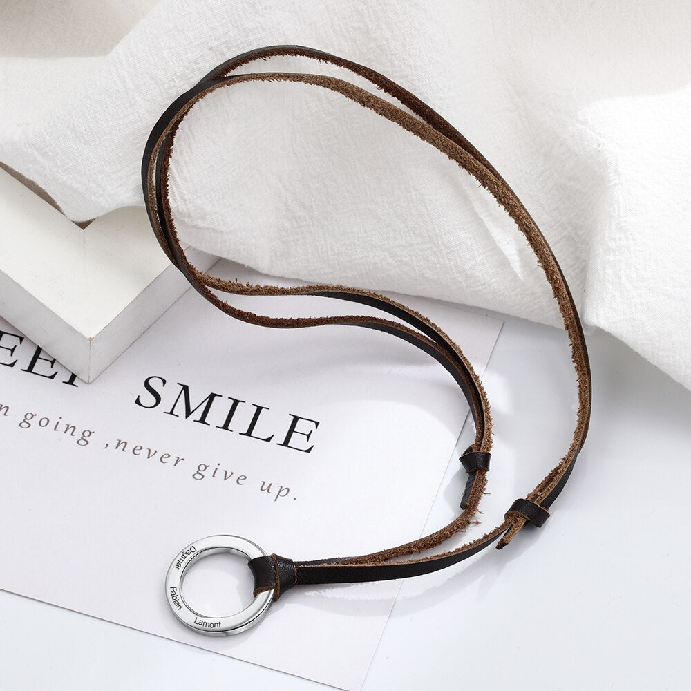 Personalized Leather Necklace with Circle