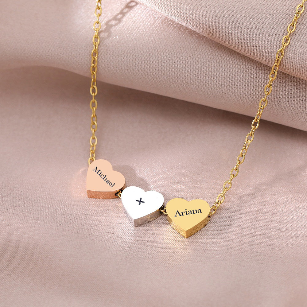 Personalized Three Hearts Necklace with Names