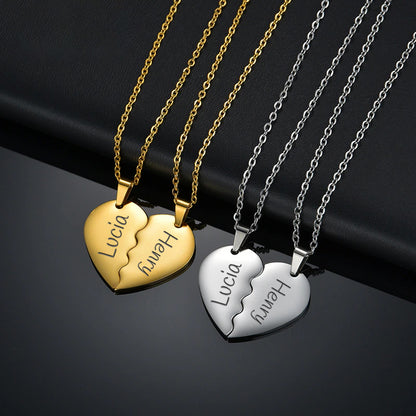 Personalized Half Hearts Couple Necklace