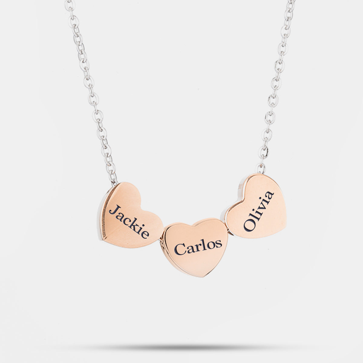 Personalized Three Hearts Necklace with Names