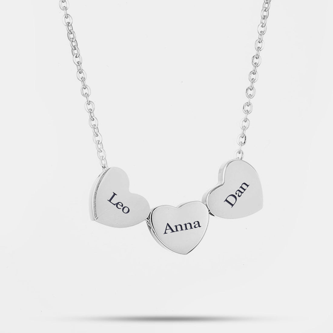 Personalized Three Hearts Necklace with Names